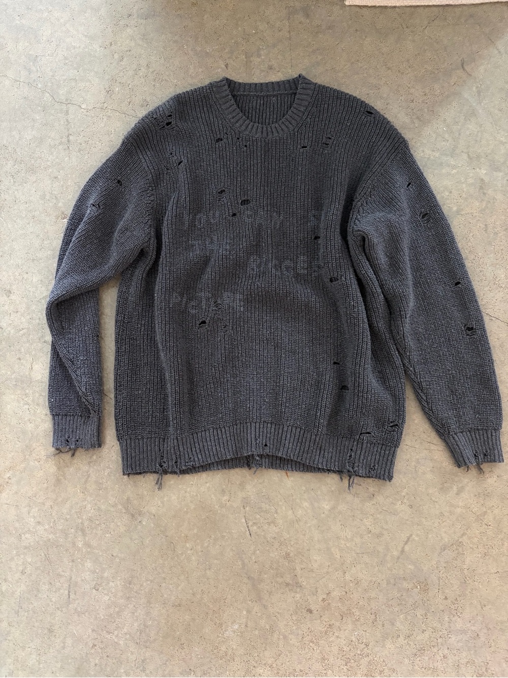 Zara Women's Distressed Crewneck Sweater - Charcoal Gray